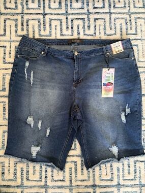 Curvy Women’s Distressed Dark Blue Jean Shorts - 24W